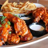Boneless Wings & Fries · Two orders of our Boneless Wings along with a generous helping of Fries. Two sauce choices f...