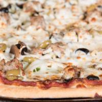 Extreme Supreme · Sausage, pepperoni, Canadian bacon, mushrooms, onions, green peppers, and black and green ol...