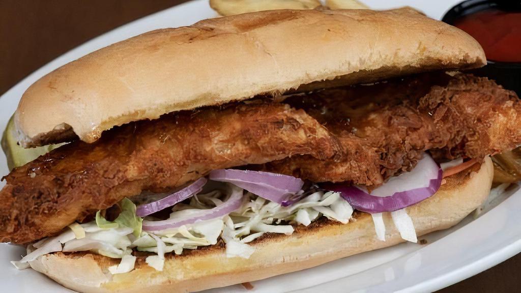 Coconut Chicken Hoagie · Coconut chicken tenders, cabbage and red onions topped with pomeray vinaigrette on a hoagie bun or an oat bran pita.