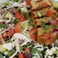 Mediterranean Caesar Salad · Cucumbers, tomato bruschetta, olivetta, feta, mozzarella, parmesan, and green onions tossed ...