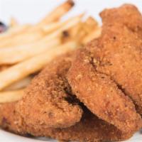Kids Chicken Tenders · Includes a choice of side.
