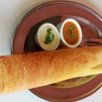 Plain Dosa · Rice and lentil savory crepe with cilantro, Served with sambar and
chutney