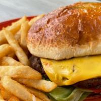 Hamburger (1/2 Lb.) · 1/2 pound hamburger on a toasted brioche bun with your choice of tomatoes, onions, lettuce, ...