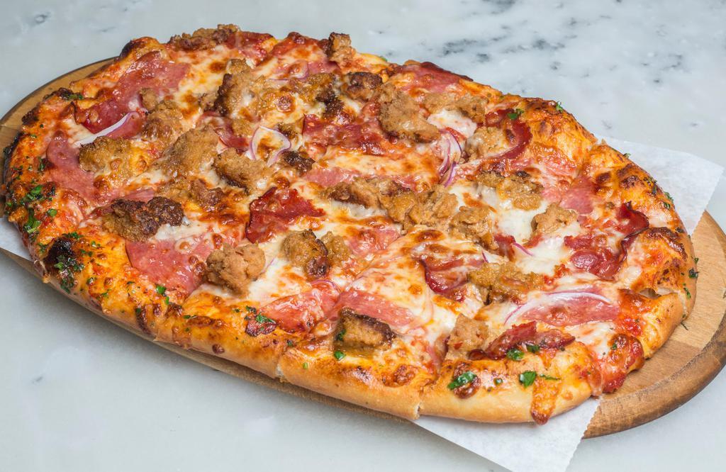 Gluten Free Sicilian Pizza · Capicola, salami, asiago cheese, red onion