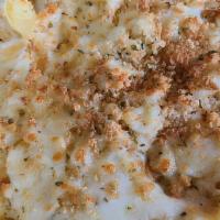 Baked Mac And Cheese · 4 cheese blend with pasta topped with panko breadcrumbs