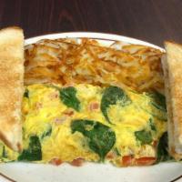 Omelettes - Farmers (Green Peppers, Ham, Mushrooms ) · Served Potato & Toast