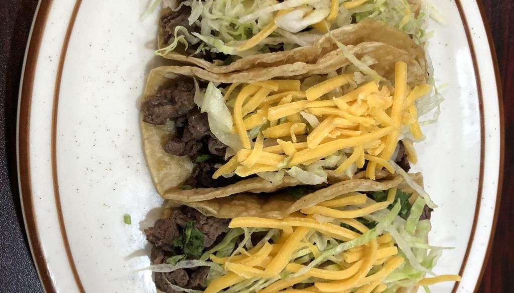 Tacos - 3 Beef Tacos · Tacos (cilantro,Onion,Lettuce,Cheese)