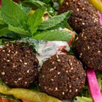 Falafel Plate · Six pieces falafel Served with tahini sauce and side of fresh vegetables.