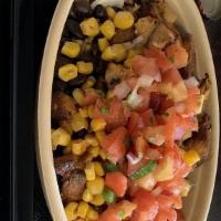 Burrito Bowl · Bowl with with mexican rice, lettuce, salsa, pico, corn, sour cream, cheese and your choice ...