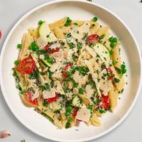 Pretty In Primavera Penne  · Sauteed seasonal vegetables and tomatoes in a light tomato sauce in a bed of penne pasta. Se...