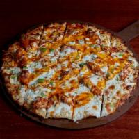 Buffalo Chicken · Artisan crust brushed with garlic aioli. Topped with julienne strips of crispy buffalo chick...