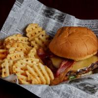 Tavern Style Burger · A half-pound fresh angus beef seasoned and grilled to perfection. Topped with bourbon red BB...