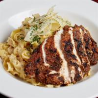 Cajun Chicken Fettuccine Alfredo · Fettuccine noodles tossed in our creamy alfredo sauce,garnished with parmesan cheese and cho...