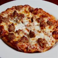 Kids Sausage Pizza · Tradition crust brushed with red sauce.  topped with mozzarella cheese and Italian sausage.