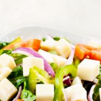Tossed Salad (Small) · Romaine lettuce, tomatoes, green peppers, onions and mozzarella cheese.