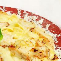Chicken Fettuccine (Small) · Fettuccine pasta and grilled chicken with our creamy alfredo sauce, parmesan and mozzarella.