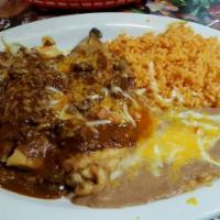 Combo Plate · Two cheese or beef enchiladas, taco, tamale, and chalupa.