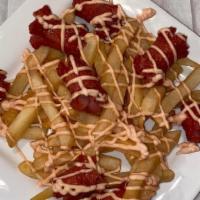 Salchipapas  · Colombian Style French Fries with Sausage