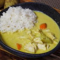 Yellow Curry · Our rich yellow curry with a coconut base, potatoes, white onions and carrots. Our curries c...