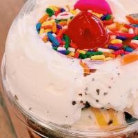 #Hotmess Sundae · Most popular. Two scoops, brownie, M&M's, butterfinger, caramel, sprinkles, oreos, nuts and ...