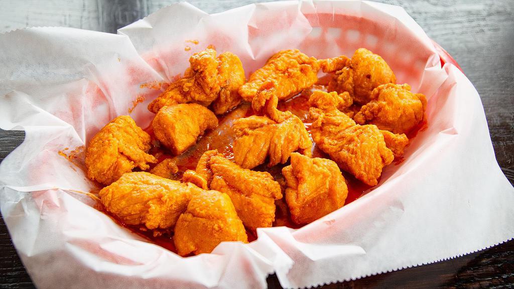 Boneless Chicken Wings · White meat chicken served battered or grilled, tossed in your choice of buffalo, bbq, hog fire, Carolina, cajun or garlic parmesan.