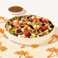 Antipasto Salad · Chopped romaine, red onions, salami, cherry tomato, chickpeas, black olives, and parmesan ch...