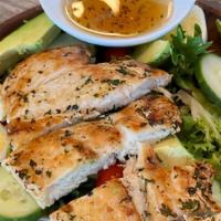 Avocado Chicken Salad · Sliced grilled chicken breast, emerald lettuce, sliced avocado, cucumber and boiled eggs. Ch...