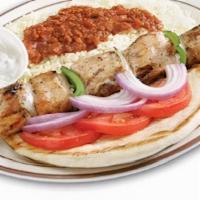 Chicken Kebob · With mini Greek salad.