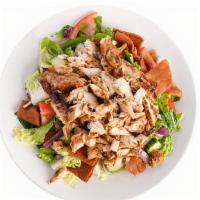 Chicken Shawarma Salad · Grilled marinated chicken breast, Romaine Lettuce, tomato, onions, cucumbers, bell peppers a...