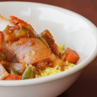 Veggie Curry · Vegan, gluten free, vegetarian. Homemade red tomato sauce with eggplant, onions, zucchini, c...