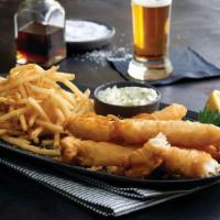 Fish & Chips · Sam Adams beer-battered fish fillets, creamy coleslaw, and tartar sauce. Served with a side ...