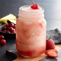 Pineapple Coconut Lava Flow · Pineapple juice and coconut purée blended together, then poured over strawberry purée.