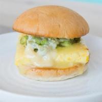 Classic Egg Sandwich · brioche + eggs + white cheddar + avocado + maple sauce. Vegetarian.