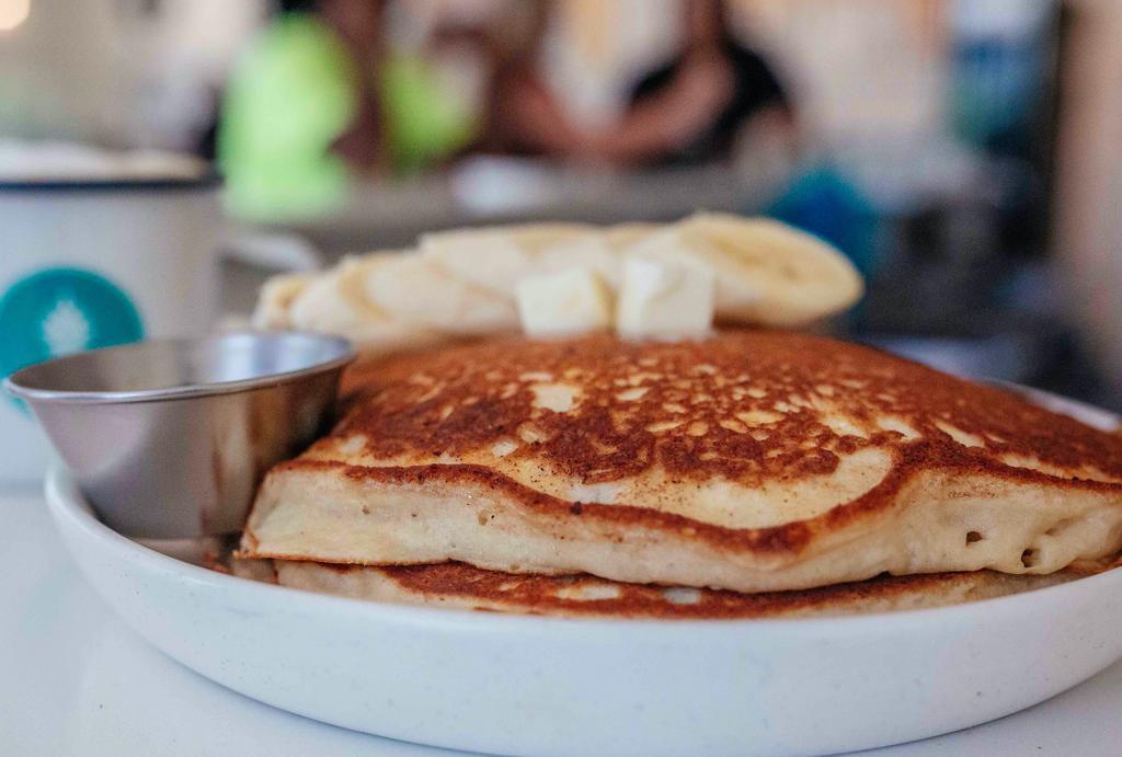 Pancakes! · fluffy, buttermilk hot stack + ohio maple syrup. Vegetarian.