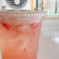Berry Refresher · fresh orange + lemon + muddled strawberries + bubly soda water floater w/ Immunity boost!