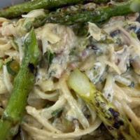 Asparagus+Mushroom Carbonara · Linguine | Roasted Asparagus | Mushroom | Eggs | Sweet Pancetta | Light Cream | Parmigiano |...