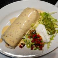 Burrito Azteca · Burrito filled with choice of meat (asada, pastor, chorizo, carnitas, pollo asado), onions, ...
