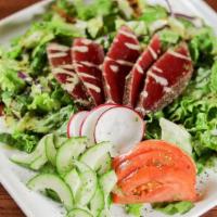 Ahi Tuna Salad · Blackened australian ahi tuna seared to perfection with an amazing honey wasabi sauce served...