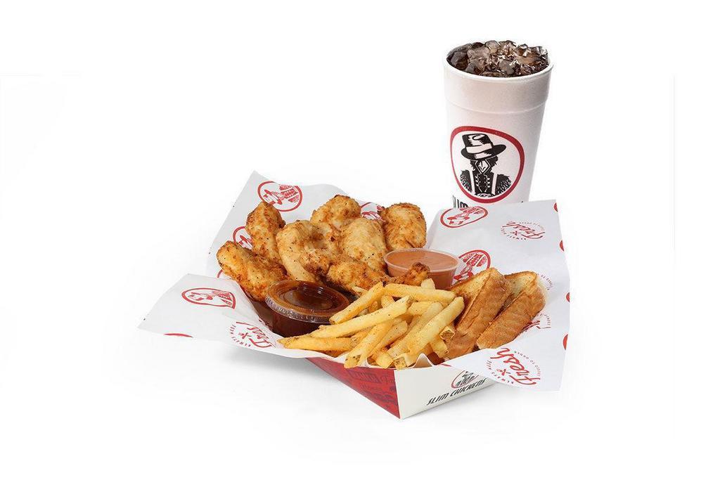 Hungry Meal · 7 tenders served with Texas toast, a side, 2 dipping sauces and a drink.