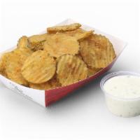 Fried Pickles · Hand-breaded, habit forming, southern fried dill pickle chips, and served with a side of hou...