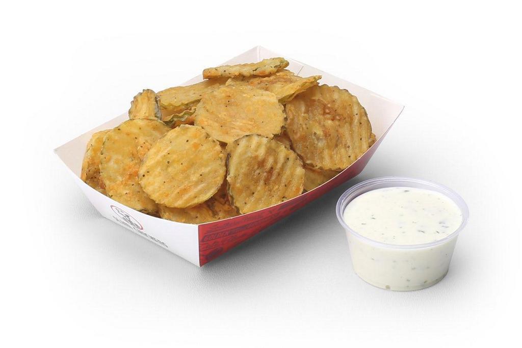 Fried Pickles · Hand-breaded, habit forming, southern fried dill pickle chips, and served with a side of house Ranch.