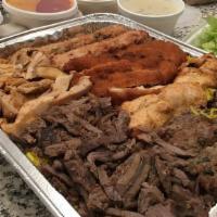 Grilled Combo For 3 · 2 beef kabob, 2 chicken kabob, chicken cream chop, chicken tikka, beef shawarma, chicken sha...