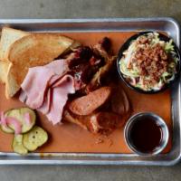 Pick 3 Meats · Choice of pulled pork butt, hand-cranked sausage, turkey breast, black angus brisket or smok...