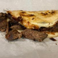Flour Quesdailla W/Meat · Cheese and meat flour quesadilla with sour cream and salsa