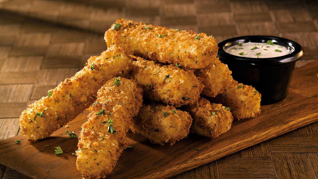 Mangia Mozzarella · A classic favorite is back! Mozzarella sticks gently fried to golden perfection. Served with our zesty homemade marinara sauce.
