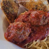 Spaghetti · Traditional spaghetti noodles topped  with your choice of sauces. Our marinara and meat sauc...
