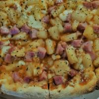 Hawaiian Pizza · BBQ sauce base topped with mozzarella cheese, diced Virginia ham and sun-sweet Dole pineappl...