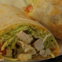 Grilled Chicken Wrap · Diced Grilled Chicken Breast served in your choice of wrap with Mixed Greens, Diced Tomatoes...