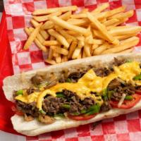Philly Cheese Steak · Comes with steak,onions ,green peppers ,mushroom.