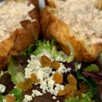 Popover Chicken Salad · A split popover topped with our original
chicken salad. Served with a side of organic
spring...